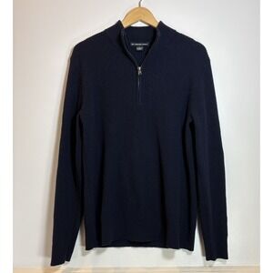 Cashmere Project Mens Navy Blue 100% Cashmere Shaker Knit 1/4 Zip Sweater Medium